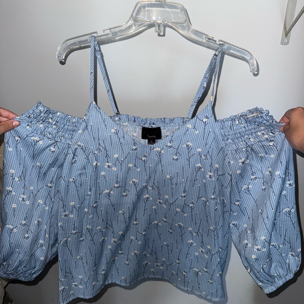 Lumiere Blue Smocked Ruffled Blouse